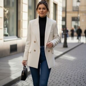 Forte Forte Cream Ribbed  Double-Breasted Women's Blazer